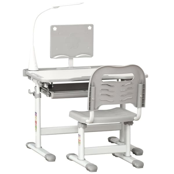 Rootzin lastenpöytä- ja tuolisarja - Kids Study Desk - Säädettävä koulupöytä - LED -lamppu - Teräs, PP, MDF - Pöytä: 70x50x80-105cm, tuoli: 36x43.5x63