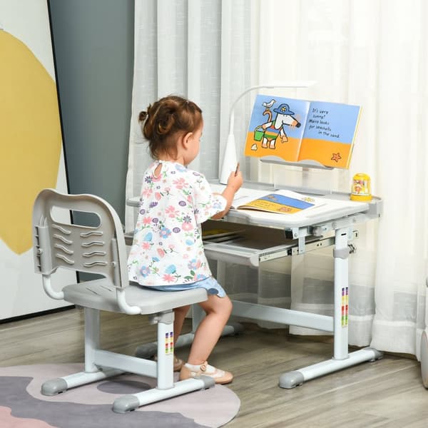 Rootzin lastenpöytä- ja tuolisarja - Kids Study Desk - Säädettävä koulupöytä - LED -lamppu - Teräs, PP, MDF - Pöytä: 70x50x80-105cm, tuoli: 36x43.5x63