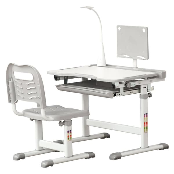 Rootzin lastenpöytä- ja tuolisarja - Kids Study Desk - Säädettävä koulupöytä - LED -lamppu - Teräs, PP, MDF - Pöytä: 70x50x80-105cm, tuoli: 36x43.5x63