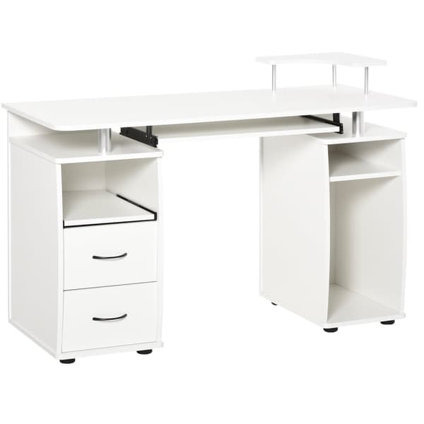 Rootz Computer Desk - Multimedia Workstation - Multipurpose Storage - Ergonomisk design - 120L x 55W x 85H cm - vitt trä