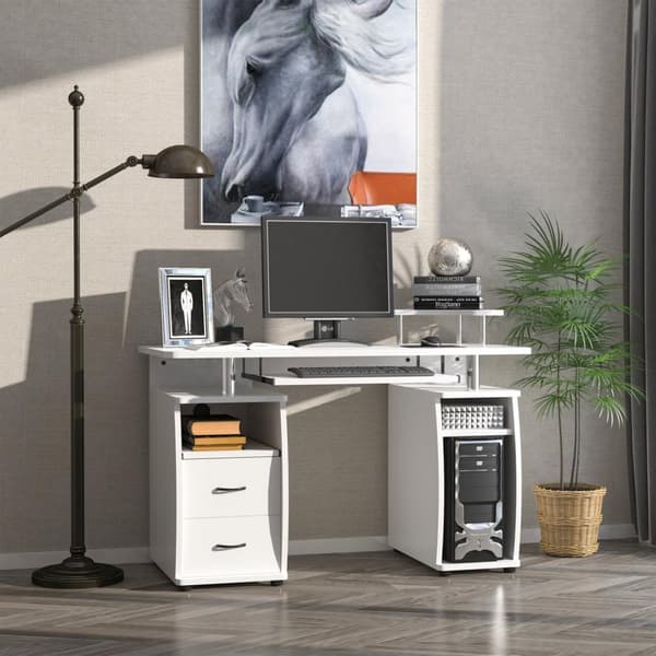 Rootz Computer Desk - Multimedia Workstation - Multipurpose Storage - Ergonomisk design - 120L x 55W x 85H cm - vitt trä