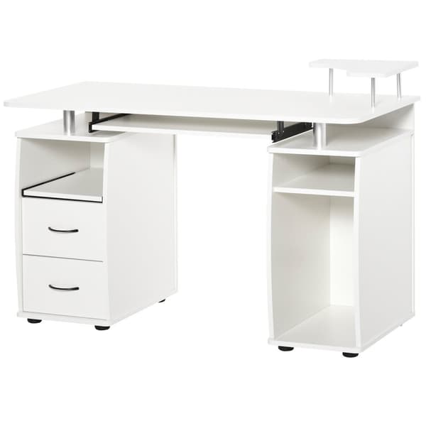 Rootz Computer Desk - Multimedia Workstation - Multipurpose Storage - Ergonomisk design - 120L x 55W x 85H cm - vitt trä