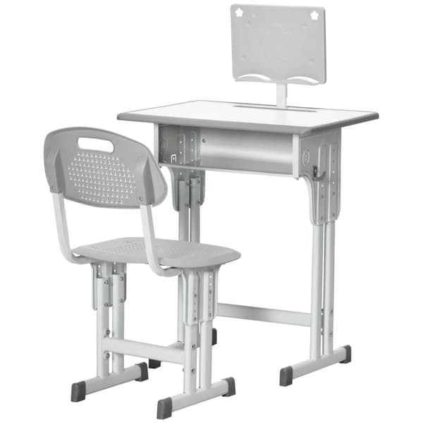 Rootz Children’s Desk & Stol Set - Kids Furniture - Study Table - Justerbar højde - Multipel opbevaring - 60 x 45 x 90-102 cm grå, hvid