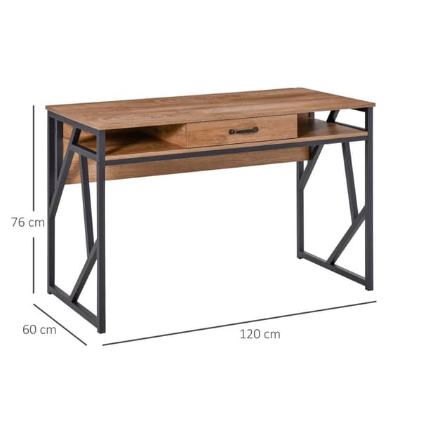 Rootz Industrial Style Desk - Office Table - Study Desk - Robust Workspace - 120L X 60W X 76H CM med låda och fack