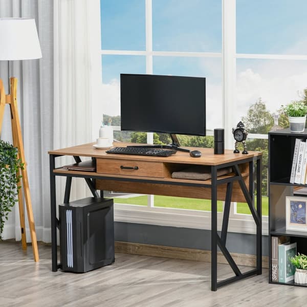 Rootz Industrial Style Desk - Office Table - Study Desk - Robust Workspace - 120L X 60W X 76H CM med låda och fack