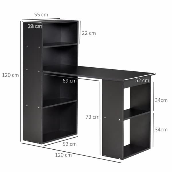 Rootz Computer -pöytä kirjahyllyllä - Office Desk - Workspace Desk - Multi Storage - 120L x 55W x 120H CM