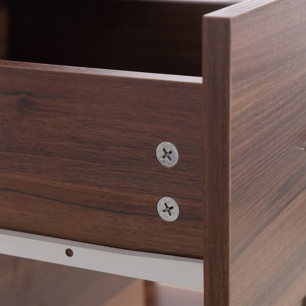 Rootz Multifunktionel computertabel - skrivebord - arbejdsstation - 3 skuffer, 2 hylder, rumbesparende - 120L x 49W x 72H cm - Brun look MDF