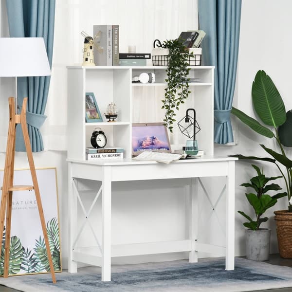 Rootz Desk med opbevaring - Boghylde -skrivebord - Moderne træbord - Hylder til organisering - 105 x 50 x 137,5 cm - Hvid