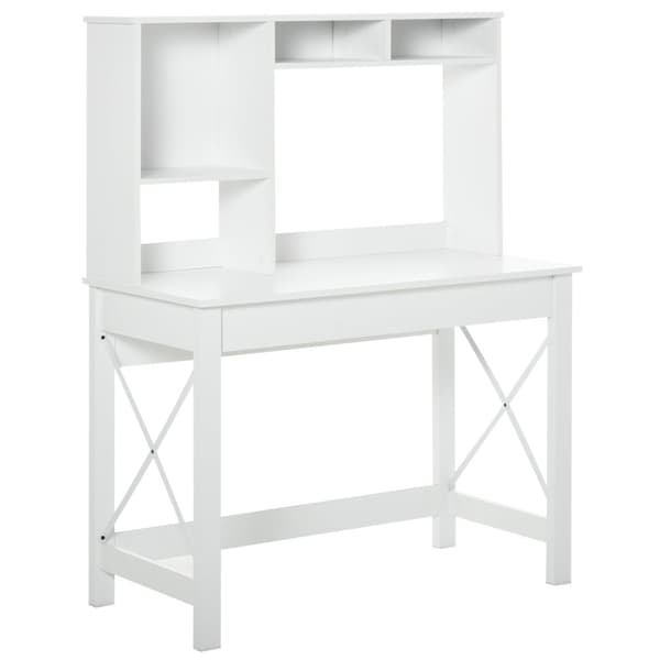 Rootz Desk med opbevaring - Boghylde -skrivebord - Moderne træbord - Hylder til organisering - 105 x 50 x 137,5 cm - Hvid