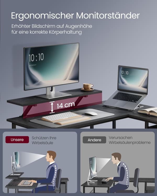 L-formad skrivbord-med monitor stand & bräde
