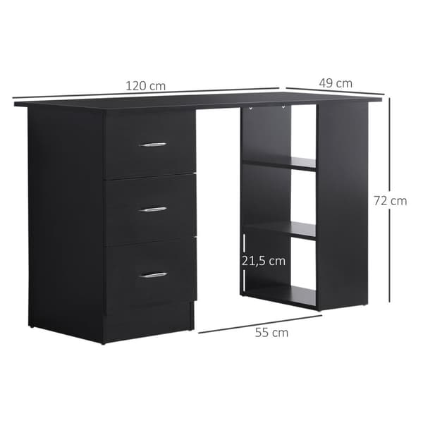 ROOTZ COMPUTER DESK - Kontormøbler - Arbejdsstation - 3 skuffer - Ergonomisk design - 120L x 49W x 72H cm - MDF sort