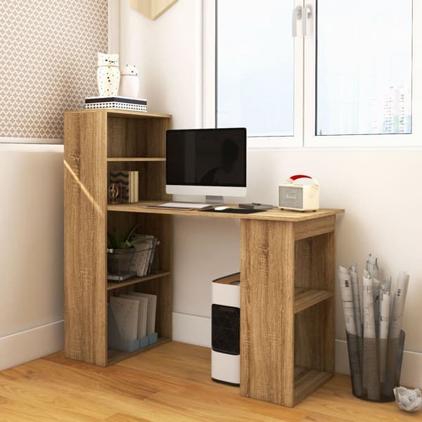 Rootz Computer Desk With Shelf - Office Desk - Corner Desk - Multi Storage - 120 cm x 55 cm x 120 cm