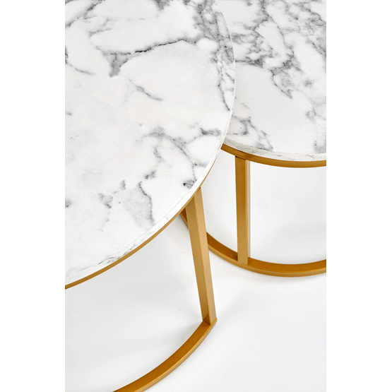 Paola - Runt Soffbord - Set Om 2 - Marmor, Guld