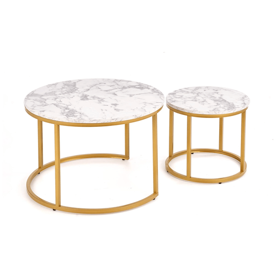 Paola - Runt Soffbord - Set Om 2 - Marmor, Guld