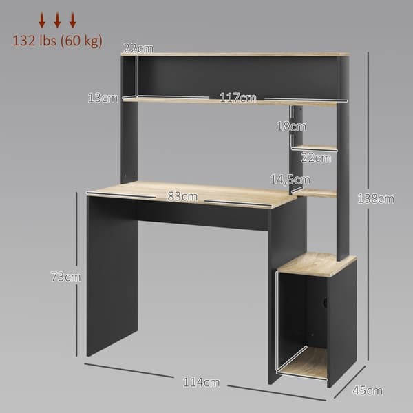 Rootz Multi Shelf Desk - Computer Desk - Office Desk - Rumbesparende - 114L X 45W X 138H CM