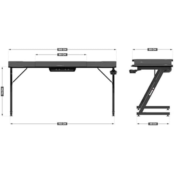 Bureau gaming HUZARO Hero 4.8 Svart - Stort bord 160 cm, Kolfinish, Kabelhantering, Hörlurs- och muggstöd