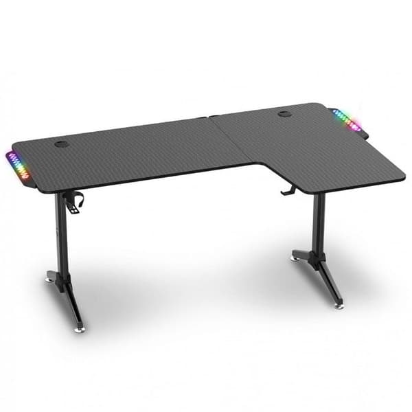 Spirit Of Gamer, Grand Bureau d'Angle Gaming 160 cm Retrobelyst, För Goblet, Hörlurskrok och Kabelstöd Inkluderat