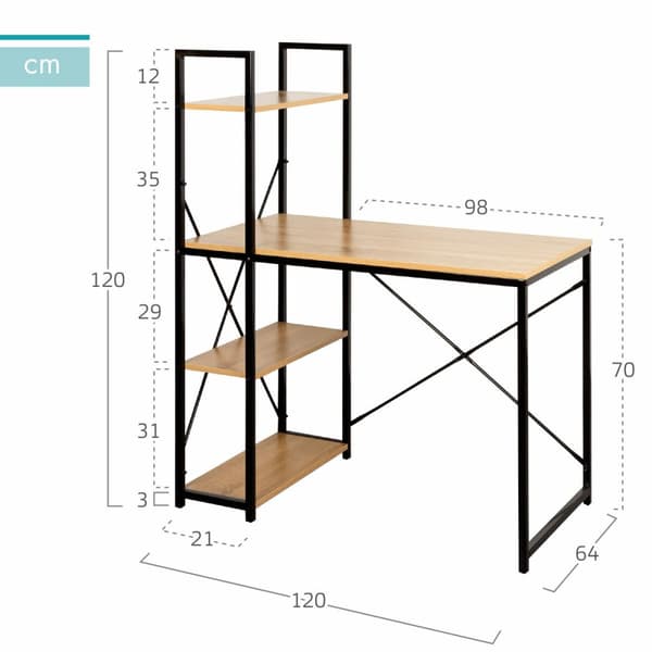 Skrivebord med hylle Max Home Stål Melamin Sponplate 120 x 12 x 64 cm
