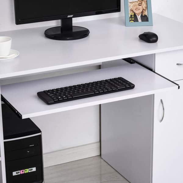 Rootz Computer Table - Office Desk - Multimedia Workspace - Rumle opbevaring - 120 x 60 x 74 cm, hvid MDF