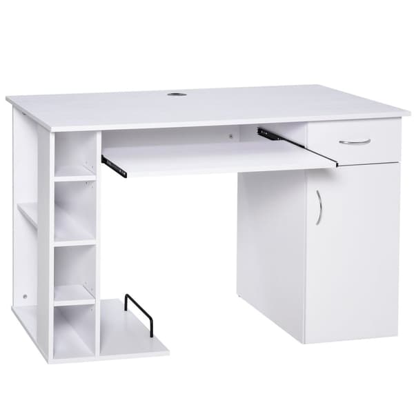 Rootz Computer Table - Office Desk - Multimedia Workspace - Rumle opbevaring - 120 x 60 x 74 cm, hvid MDF