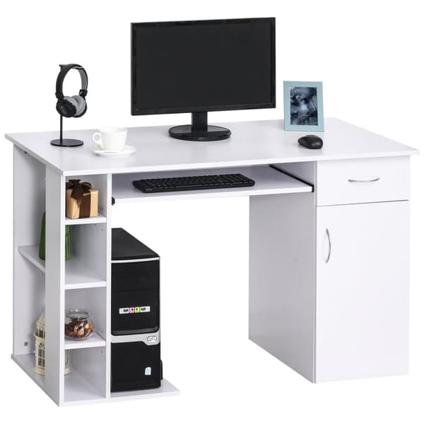 Rootz Computer Table - Office Desk - Multimedia Workspace - Rumle opbevaring - 120 x 60 x 74 cm, hvid MDF