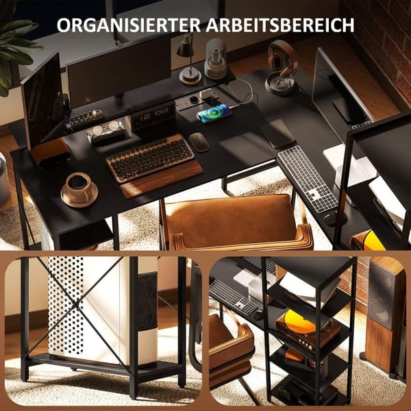 Rootz L Shape Desk - Corner Computer Desk - Ergonominen toimistopöytä - Latausasema - 137 cm x 140cm x 139,5 cm
