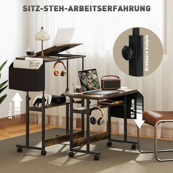 Rootz höjdjusterbar stående skrivbord - lutningstabell - Mobilt kontor skrivbord - komfort och lagring - 92 cm x 40 cm x 67,5-104 cm