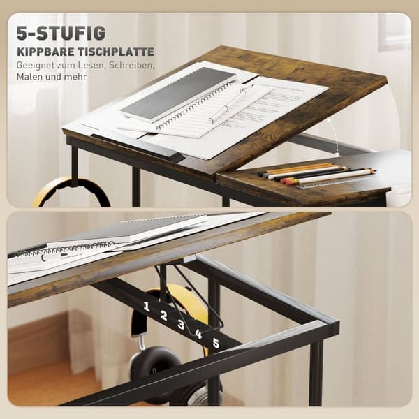Rootz höjdjusterbar stående skrivbord - lutningstabell - Mobilt kontor skrivbord - komfort och lagring - 92 cm x 40 cm x 67,5-104 cm
