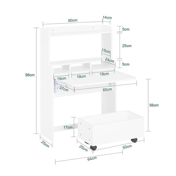 Rootz Multichunctional Desk - Hylly - kannettavan tietokoneen pöytä - Space Saver - 64x98x64cm, taitettava arvoon 64x98x25cm