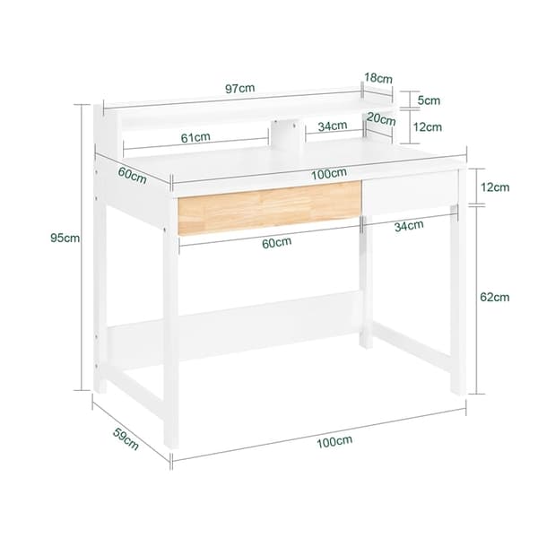 Rootz Compact Desk Table - Writing Desk - Study Desk - Space Saving Design - 100x95x59cm - Perfekt för små rum - MDF -material
