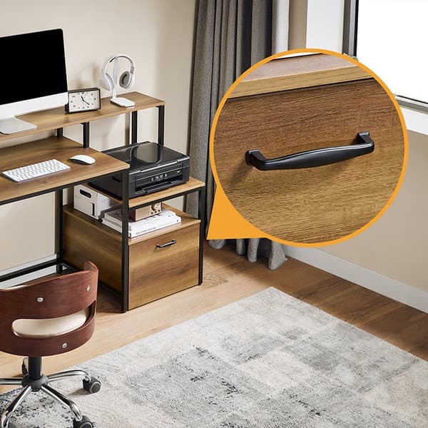 Rootz Desk Study Table - Workstation - Office Desk - riklig förvaring - 143x90x50cm - Metal Frame - Brown Black Painted