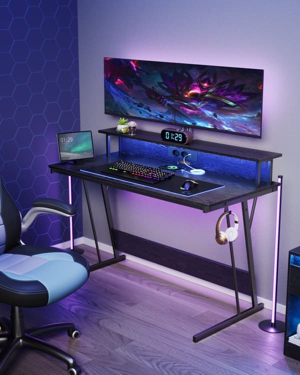 Skrivbord, VASAGLE Gaming Bord, 55x135x76 cm, Ebenholtssvart