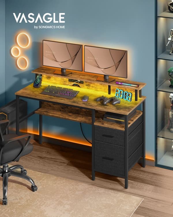 Skrivebord, VASAGLE, 55x135x90 cm, Ebony sort.