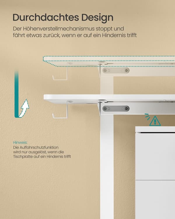 Skrivebord, SONGMICS Elektrisk højdejusterbar, 60 x 120 x (72-120) cm, Skyhvid.