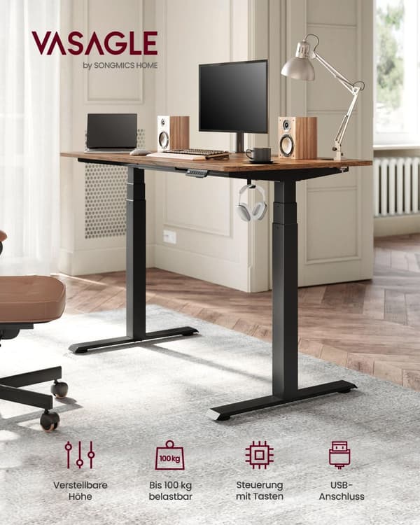 Skrivebord, VASAGLE, 68x110 cm, Sort