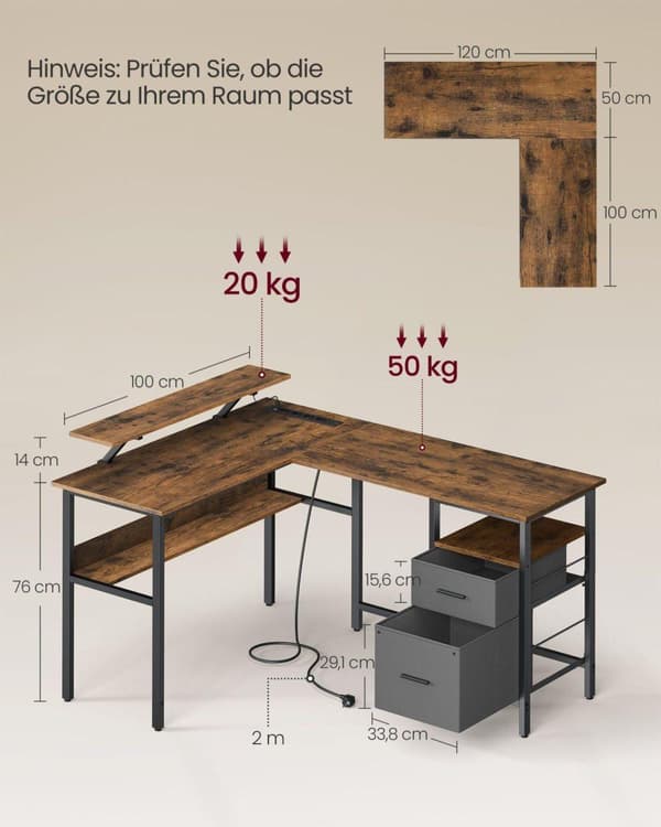 Skrivebord, VASAGLE, 150x120 cm