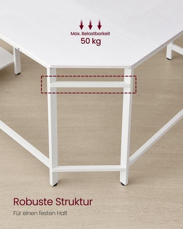 Skrivebord, VASAGLE, 138x138 cm, Hvid