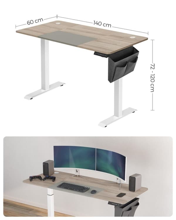 Skrivebord, SONGMICS LSD015X01, 140x60 cm, Hvid