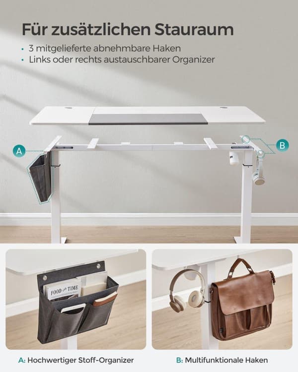 Skrivebord, SONGMICS, 70x160 cm, Hvid-Grå