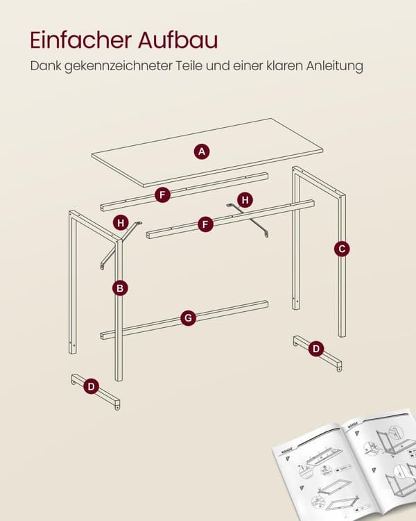 Skrivbord, VASAGLE LWD038B01, 80x50x75 cm, Svart