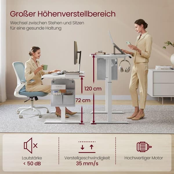 Skrivebord, VASAGLE, 60x140 cm, Hvid