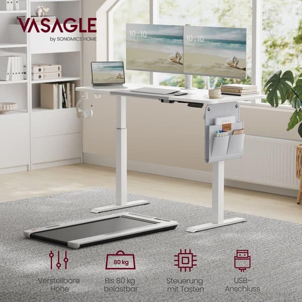 Skrivebord, VASAGLE, 60x140 cm, Hvid