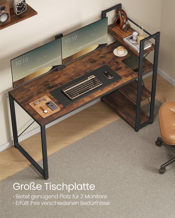 Skrivebord, VASAGLE, 137.2x56 cm, Brun-Sort