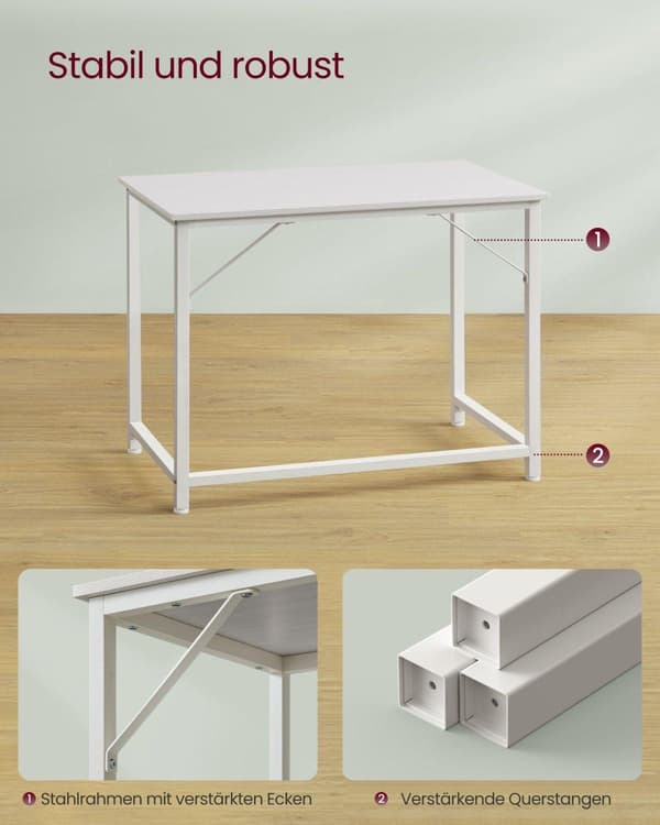 Skrivbord, VASAGLE LWD041B02, 100x50 cm, Vit