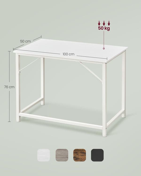 Skrivbord, VASAGLE LWD041B02, 100x50 cm, Vit
