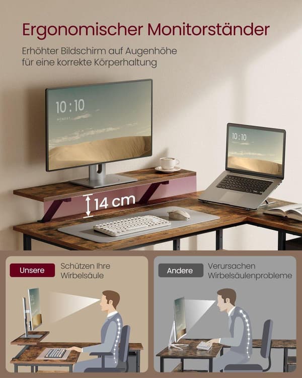 Skrivbord, VASAGLE LWD097B01, 115x105 cm, Brun