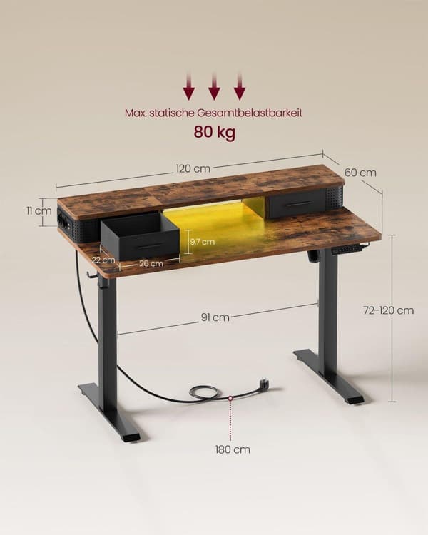 Skrivebord, VASAGLE, 60x120 cm, Brun