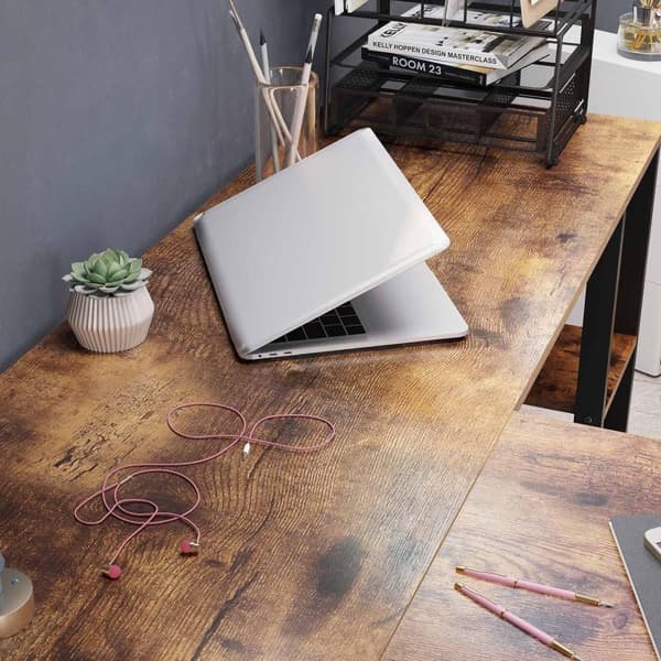 Skrivebord, VASAGLE LWD75X, 137x150 cm, Brun-Sort