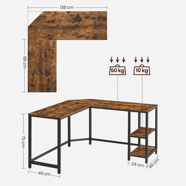Skrivebord, VASAGLE, 138x138 cm, Sort