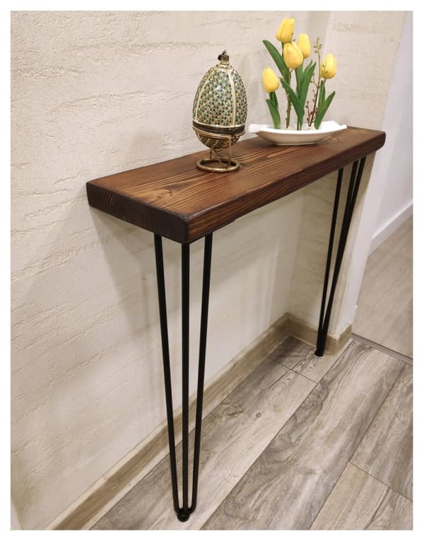 Konsolbordsset Mörk Ek 220mm x 100cm HÅRNÅL Ben 12x860mm Svart